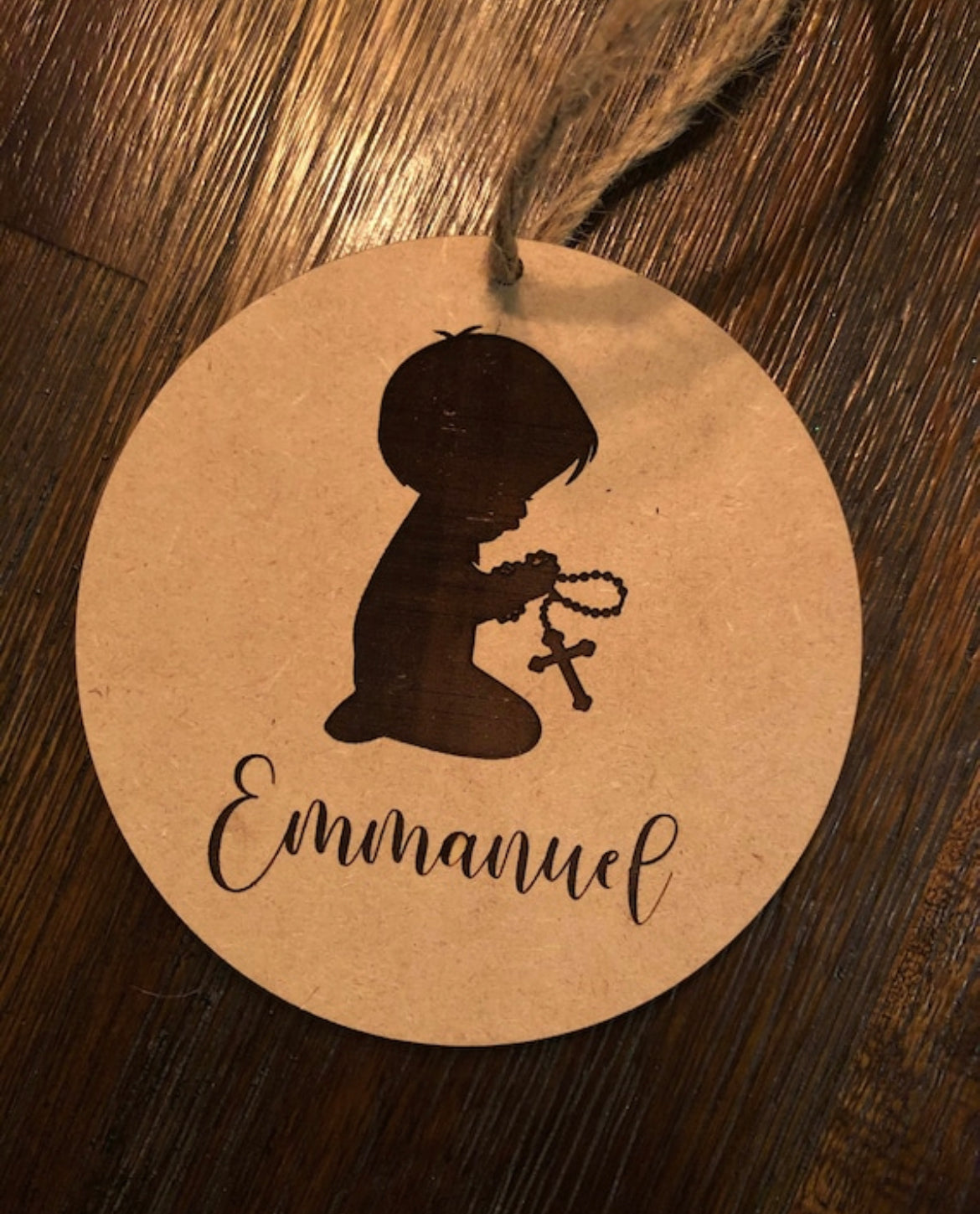 Personalized baby praying with Rosary