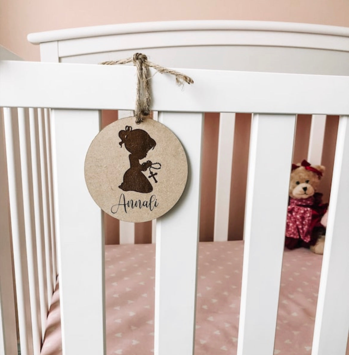 Personalized baby praying with Rosary