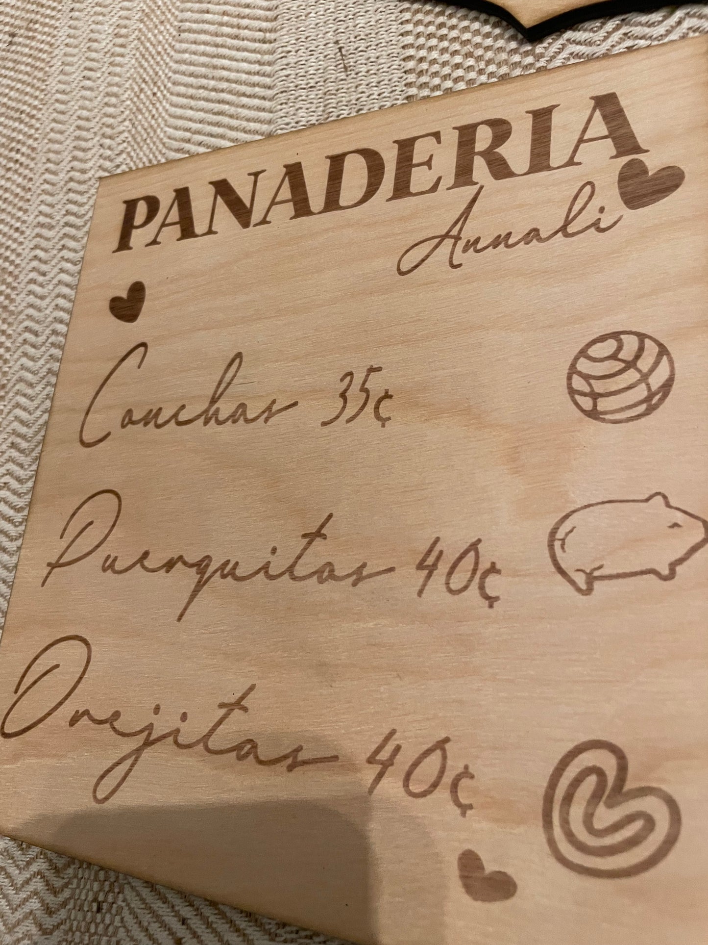 Personalized panadería menú